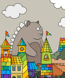 Freundliches Monster Diamond Painting mit bunter Stadt