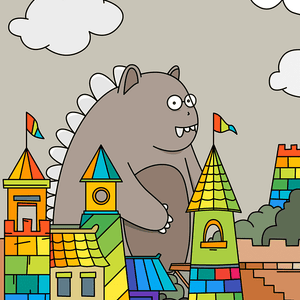 Freundliches Monster Diamond Painting mit bunter Stadt