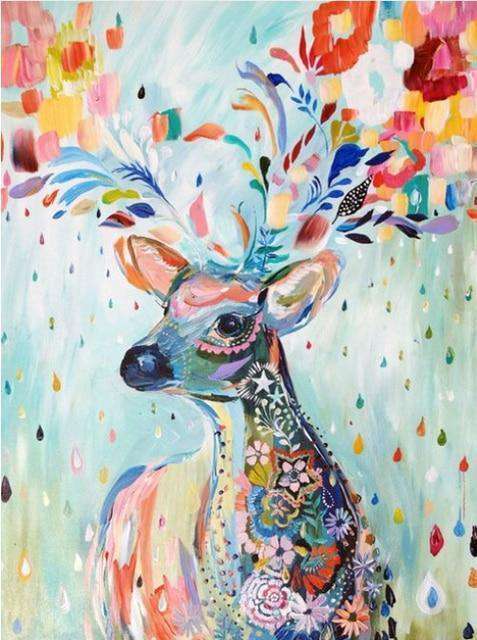 Kunstvoller Hirsch Diamond Painting mit buntem Geweih
