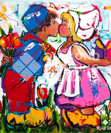 Niederländisches Paar Diamond Painting mit Kuss und Blumen
