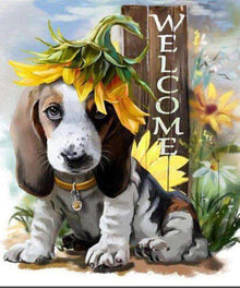 Hund mit Sonnenblume Diamond Painting