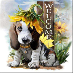 Hund mit Sonnenblume Diamond Painting