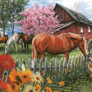 Hunde und Pferdefarm Diamond Painting