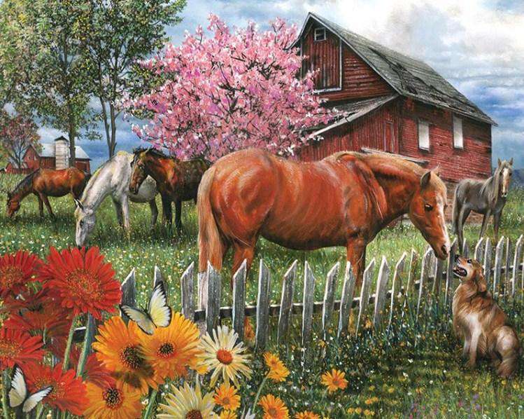 Hunde und Pferdefarm Diamond Painting