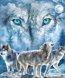 Heulende Wölfe Diamond Painting Mond und Schnee