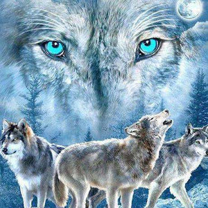 Heulende Wölfe Diamond Painting Mond und Schnee