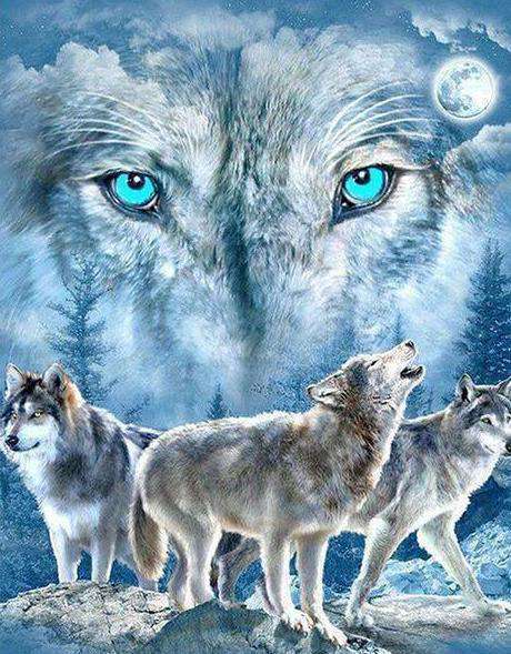 Heulende Wölfe Diamond Painting Mond und Schnee