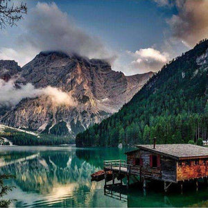 Hütte am See Diamond Painting mit Bergsee