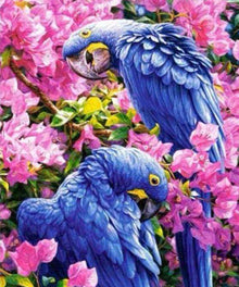 Blaue Papageien in Blumen Diamond Painting