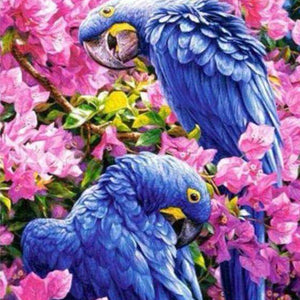 Blaue Papageien in Blumen Diamond Painting
