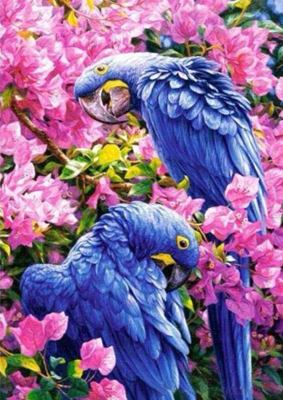 Blaue Papageien in Blumen Diamond Painting