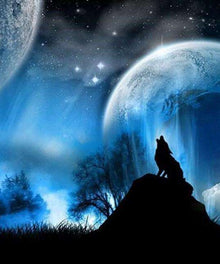 Wolf in der Nacht Diamond Painting Mondlicht