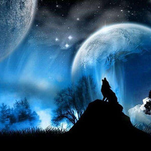 Wolf in der Nacht Diamond Painting Mondlicht