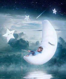 Junge fischt auf dem Mond Diamond Painting