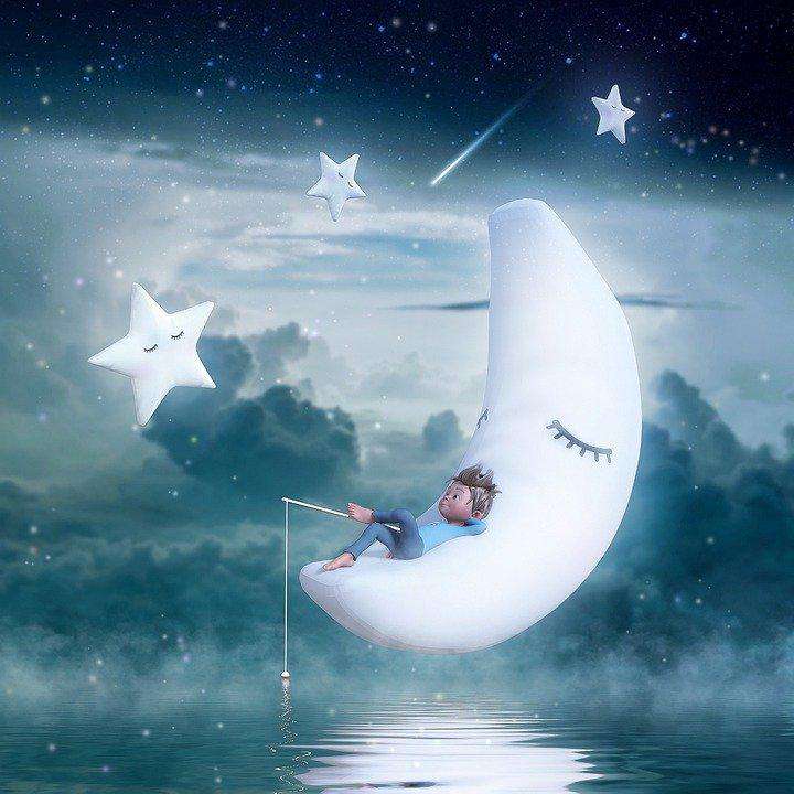 Junge fischt auf dem Mond Diamond Painting