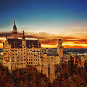 Schloss in den Bergen Diamond Painting mit Abendhimmel