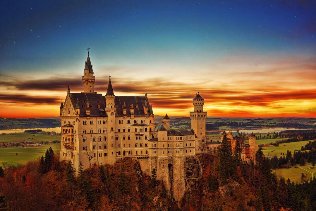 Schloss in den Bergen Diamond Painting mit Abendhimmel