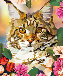 Katze mit Blumen Diamond Painting Blütenmotiv
