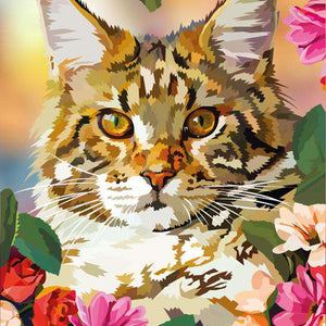 Katze mit Blumen Diamond Painting Blütenmotiv