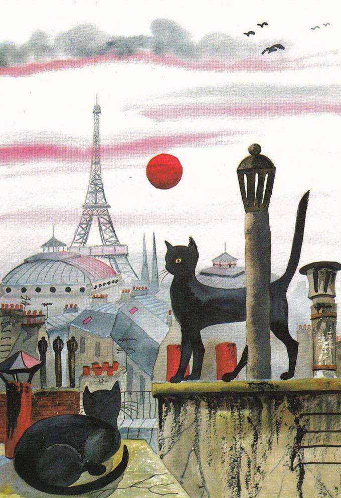 Katzen in Paris Diamond Painting mit Eiffelturm