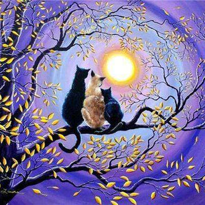 Katzenfreunde im Mondschein Diamond Painting
