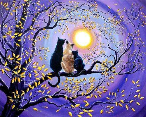 Katzenfreunde im Mondschein Diamond Painting