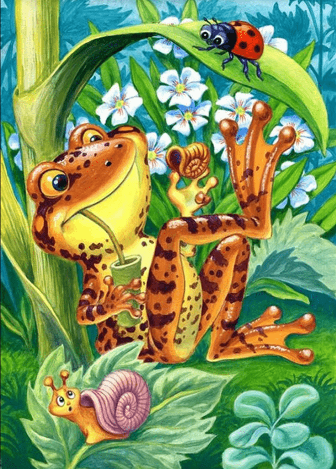Frosch im Gras Gartenteich Diamond Painting