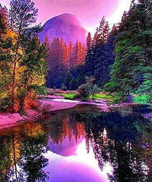 Bunter Wald mit See Diamond Painting