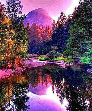 Bunter Wald mit See Diamond Painting