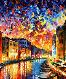 Buntes Dorf am Wasser Landschaft Diamond Painting