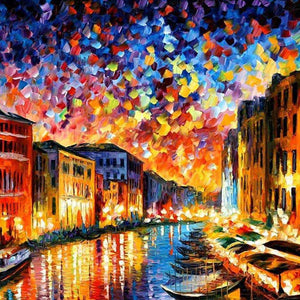Buntes Dorf am Wasser Landschaft Diamond Painting