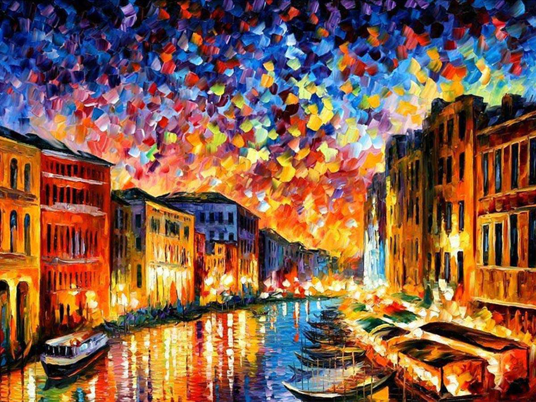 Buntes Dorf am Wasser Landschaft Diamond Painting