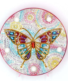 Runde Bunter Schmetterling Diamond Painting Lampe mit Pastellmotiv