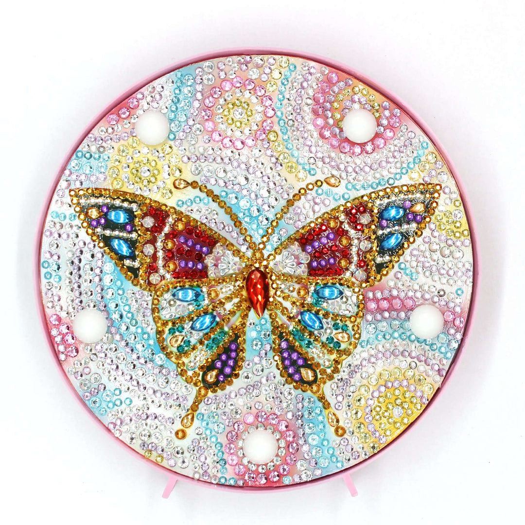 Runde Bunter Schmetterling Diamond Painting Lampe mit Pastellmotiv