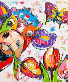 Kuh mit Blumen und Schmetterling Diamond Painting