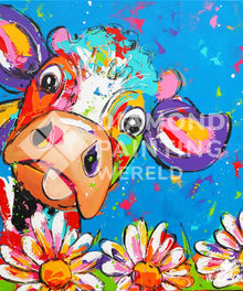 Kuh mit bunten Blumen Diamond Painting