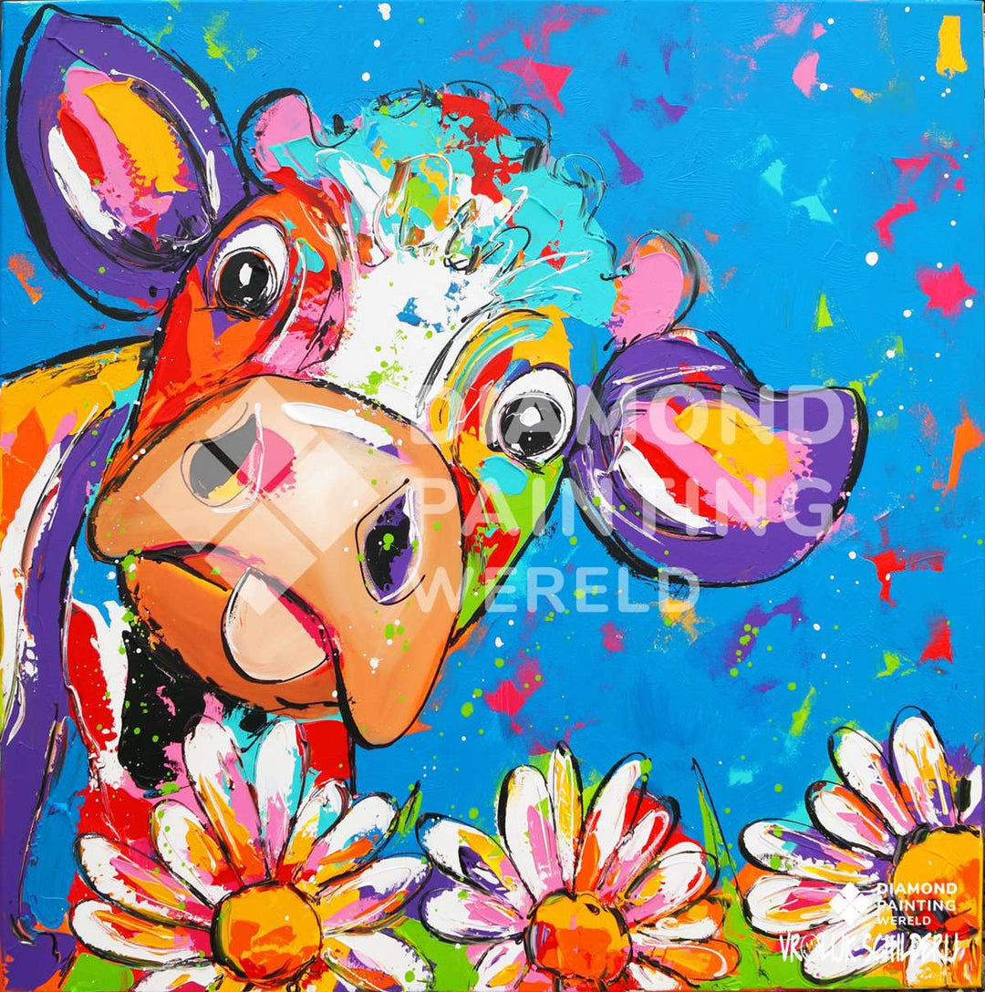 Kuh mit bunten Blumen Diamond Painting