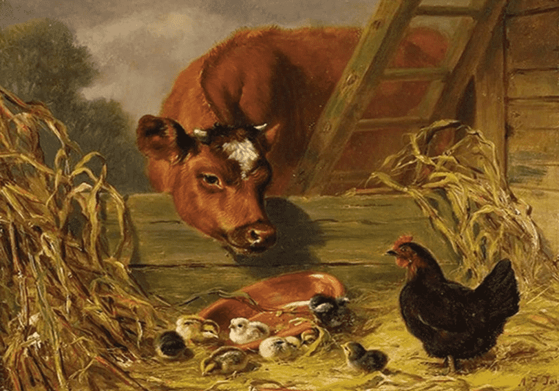 Kuh, Henne und Küken Diamond Painting