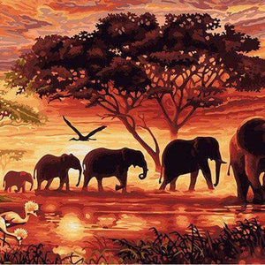 Elefantenherde Savanne Tiermotiv Diamond Painting