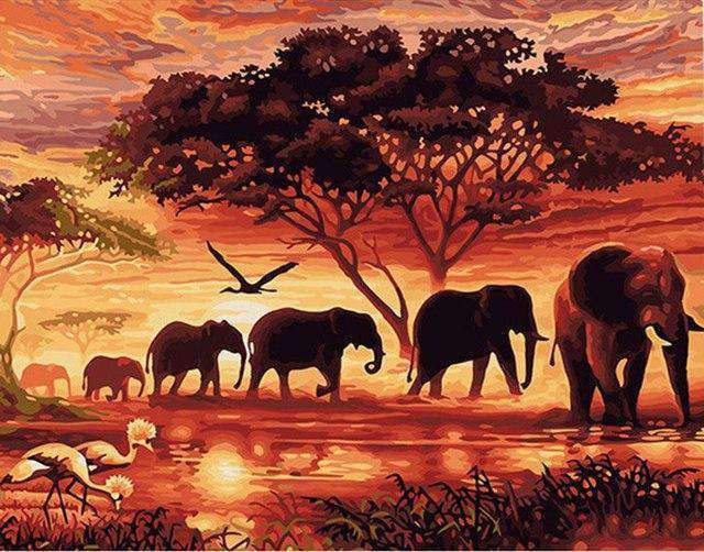Elefantenherde Savanne Tiermotiv Diamond Painting