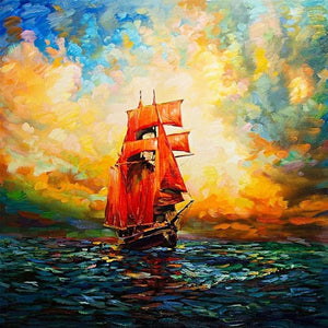 Künstlerisches rotes Schiff Diamond Painting