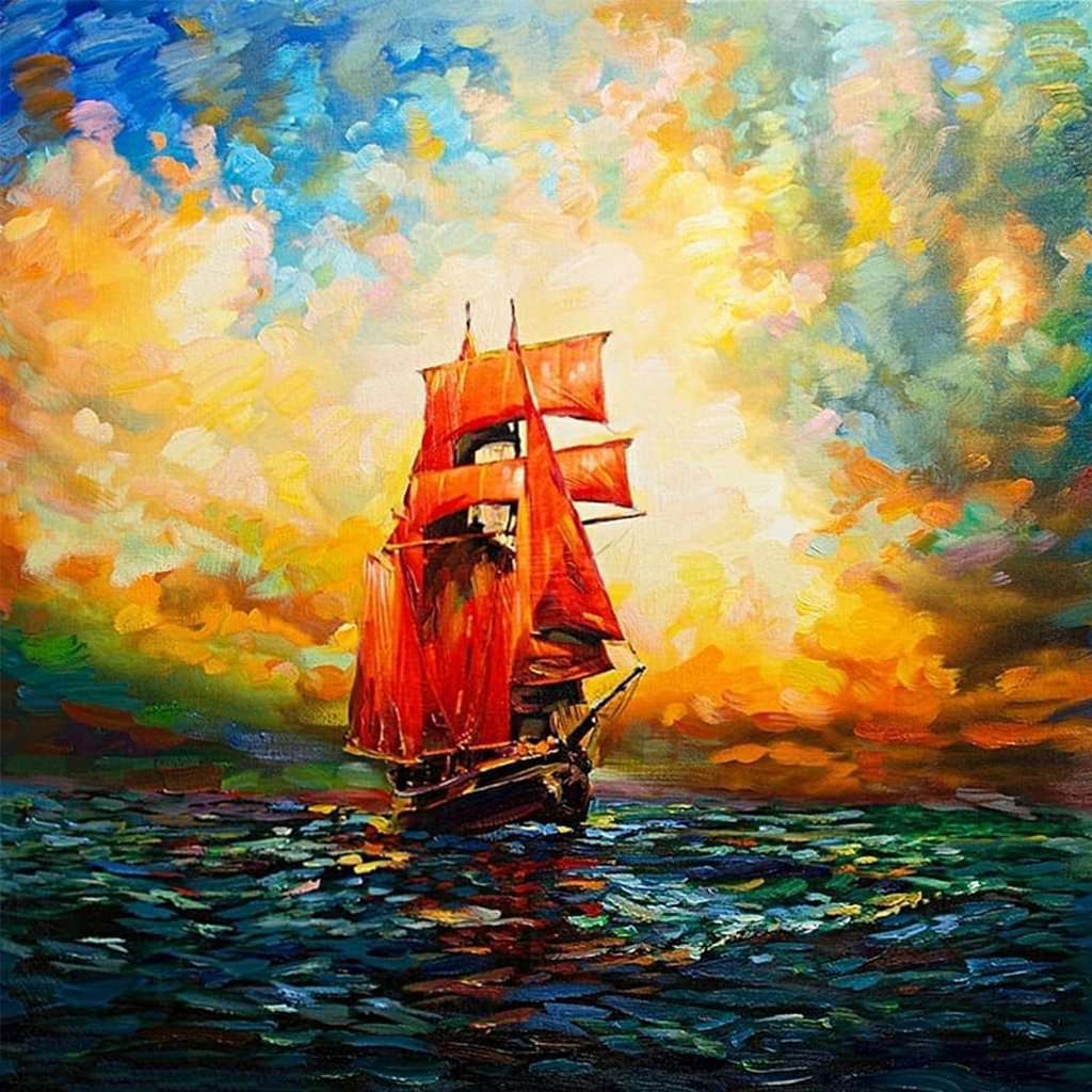 Künstlerisches rotes Schiff Diamond Painting