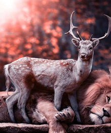 Löwe und Hirsch zusammen Diamond Painting