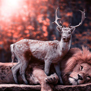 Löwe und Hirsch zusammen Diamond Painting