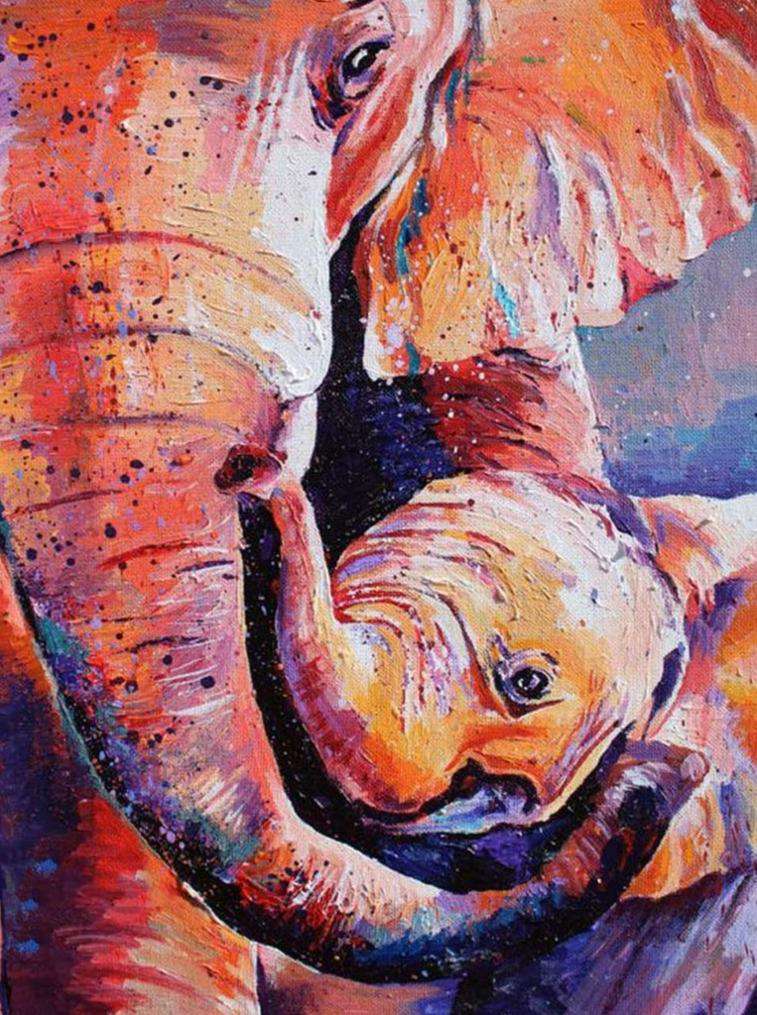 Bunte Elefantenmama mit Baby Diamond Painting