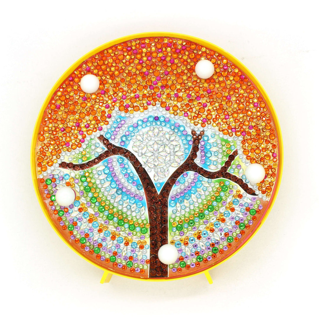 Runde Goldener Baum Diamond Painting Lampe mit warmem Baummotiv