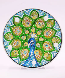 Runde Mandala-Pfau Diamond Painting Lampe in Grün Blau und Gold