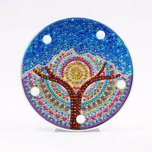 Runde Mandala-Winterbaum Diamond Painting Lampe mit blauem Hintergrund