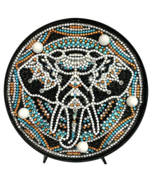 Runde Mandala-Elefant Diamond Painting Lampe mit schwarzem Elefantenmotiv