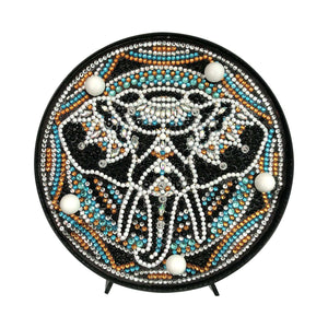 Runde Mandala-Elefant Diamond Painting Lampe mit schwarzem Elefantenmotiv